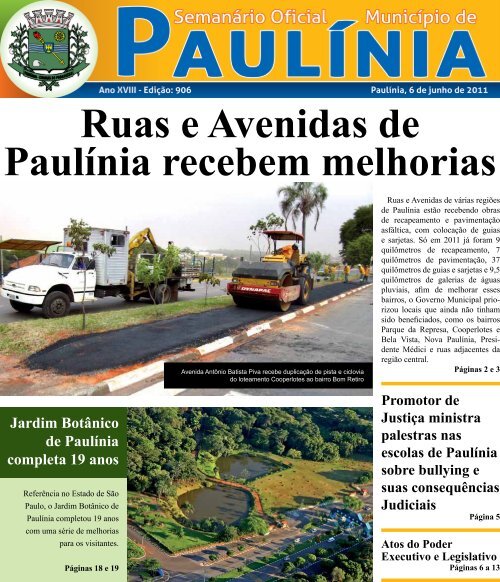 Ruas e Avenidas de PaulÃ­nia recebem melhorias - Prefeitura ...