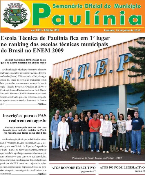 Escola TÃ©cnica de PaulÃ­nia fica em 1Âº lugar - Prefeitura Municipal de ...