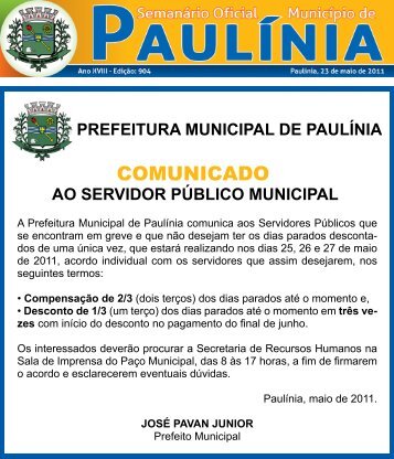 COMUNICADO - Prefeitura Municipal de PaulÃ­nia