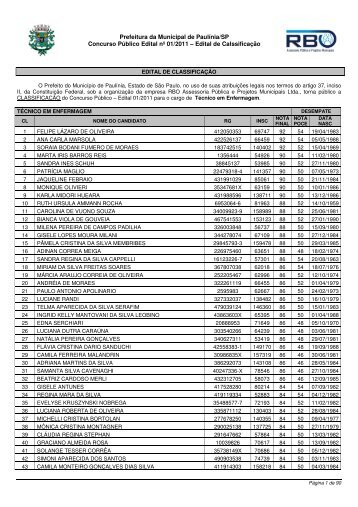 Classif TÃ©cnico Enfermagem - Prefeitura Municipal de PaulÃ­nia