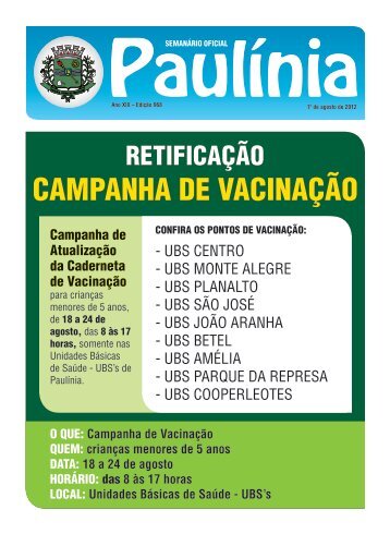 CAMPANHA DE VACINAÃÃO - Prefeitura Municipal de PaulÃ­nia