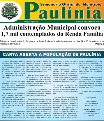 AdministraÃ§Ã£o Municipal convoca - Prefeitura Municipal de PaulÃ­nia