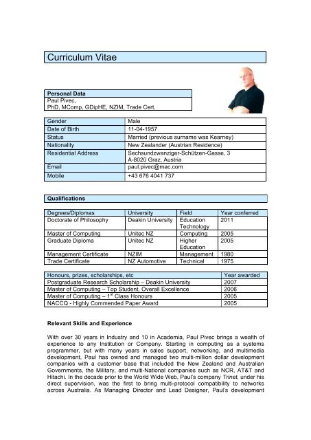 Download Complete CV - Dr. Paul Pivec, PhD