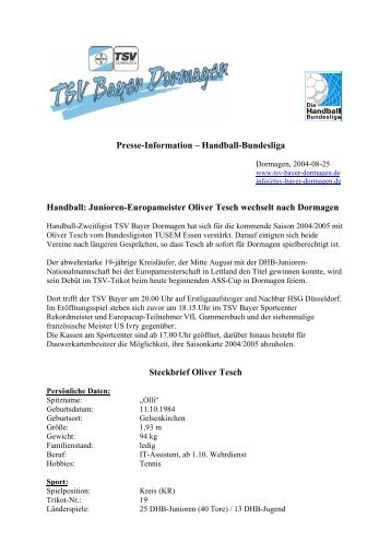 Handball-Bundesliga Handball: Junioren-Europameister Oliver ...