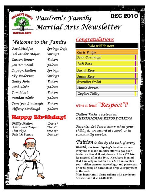 Paulsen's Family Martial Arts Newsletter Dec 2010