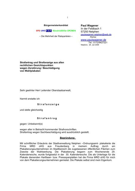 Strafanzeige Paulwagener De