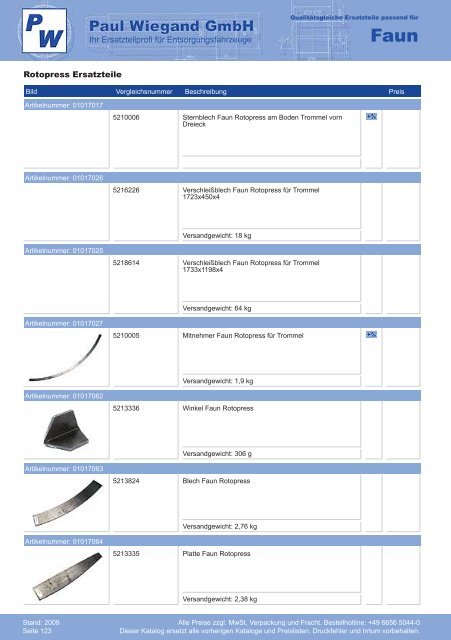 Katalog 2009 Faun - Paul Wiegand GmbH