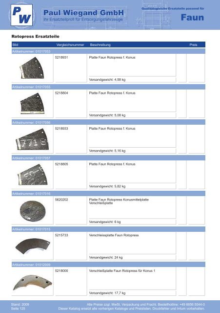 Katalog 2009 Faun - Paul Wiegand GmbH