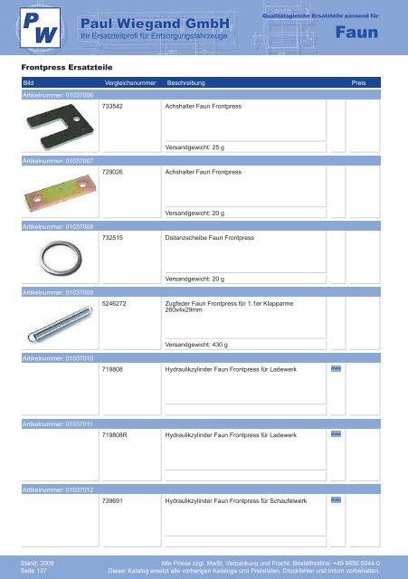 Katalog 2009 Faun - Paul Wiegand GmbH