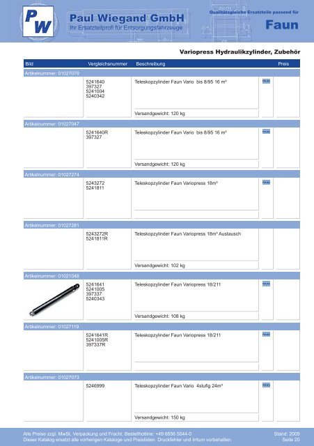 Katalog 2009 Faun - Paul Wiegand GmbH