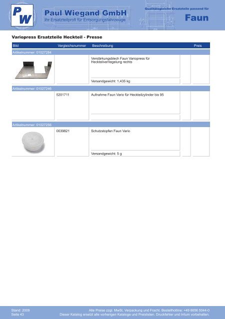 Katalog 2009 Faun - Paul Wiegand GmbH