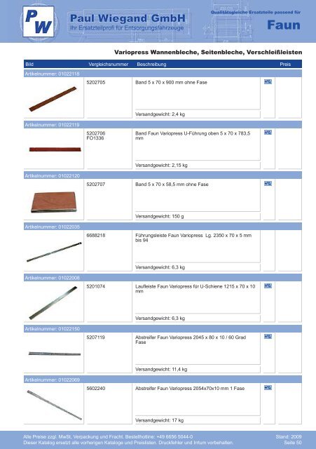 Katalog 2009 Faun - Paul Wiegand GmbH