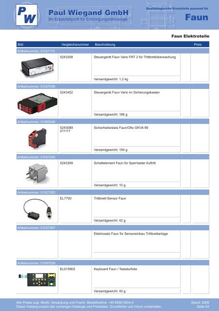 Katalog 2009 Faun - Paul Wiegand GmbH