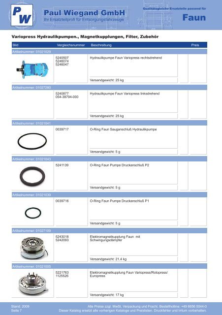 Katalog 2009 Faun - Paul Wiegand GmbH