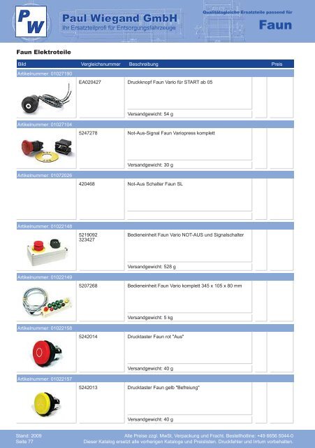 Katalog 2009 Faun - Paul Wiegand GmbH