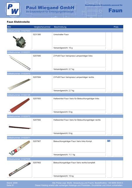 Katalog 2009 Faun - Paul Wiegand GmbH