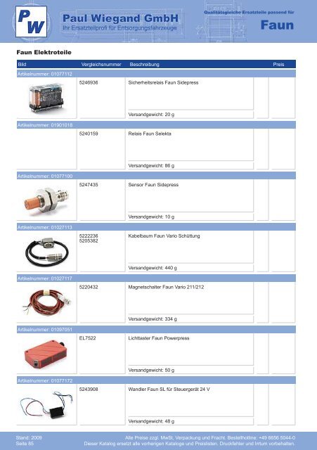 Katalog 2009 Faun - Paul Wiegand GmbH