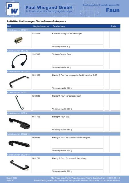 Katalog 2009 Faun - Paul Wiegand GmbH