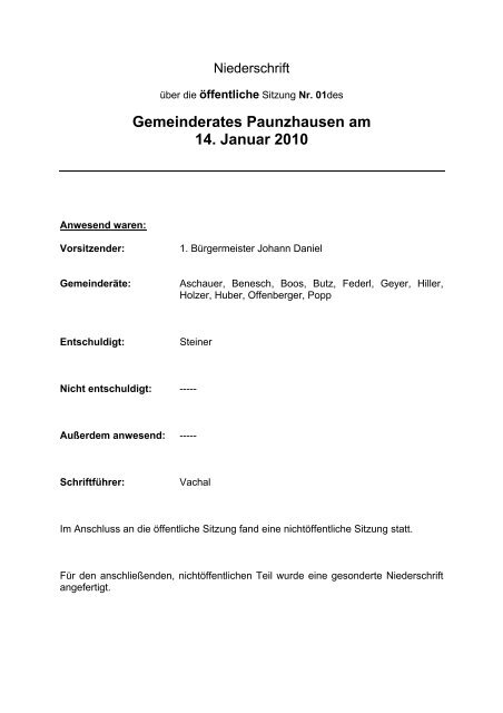 1. Ãffentliche Sitzung des Gemeinderates Paunzhausen vom 14.01 ...