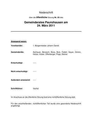 3. Ãffentliche Sitzung des Gemeinderates Paunzhausen vom 24.03 ...