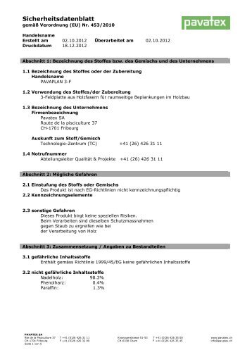 Sicherheitsdatenblatt - Pavatex