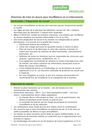 Directives de mise en œuvre pour insufflateurs et co ... - Pavatex