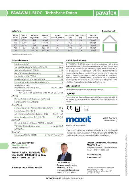 Technische Kurzinformation PAVAWALL-BLOC - Pavatex