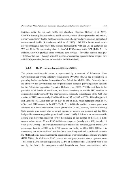 The Palestinian Economy. Theoretical and Practical Challenges