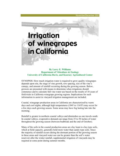 Irrigation Of Winegrapes In California By Larry Williams