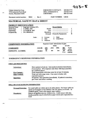 MSDS 903-5, ISOPROPYL ALCOHOL 91%