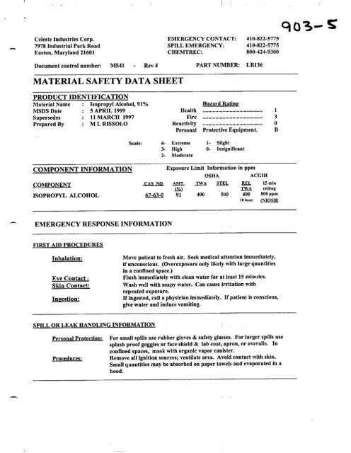 MSDS 903-5, ISOPROPYL ALCOHOL 91%