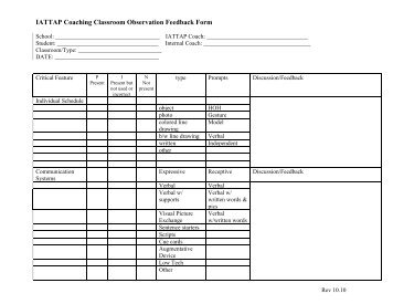 IATTAP Coaching Classroom Observation Feedback Form - PBIS
