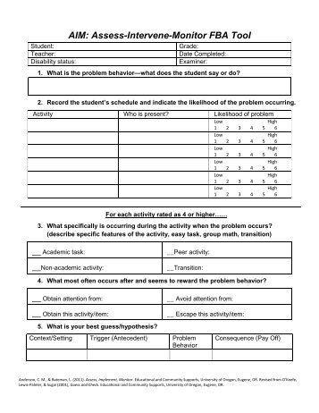 AIM: Assess-Intervene-Monitor FBA Tool - PBIS