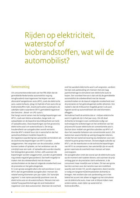 Rijden op elektriciteit, waterstof of biobrandstoffen - Planbureau voor ...