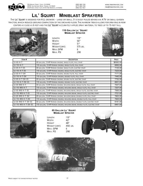 LIL' SQUIRT MINIBLAST SPRAYERS - PBM Supply & Mfg.