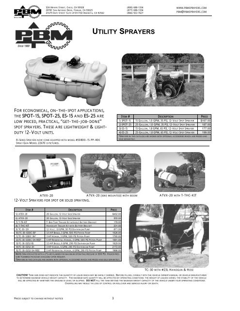 UTILITY SPRAYERS - PBM Supply & Mfg.