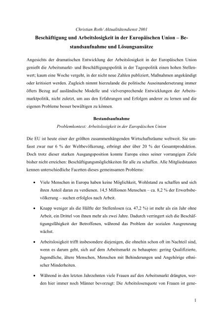 Beschaftigung Und Arbeitslosigkeit In Der Europaischen Union