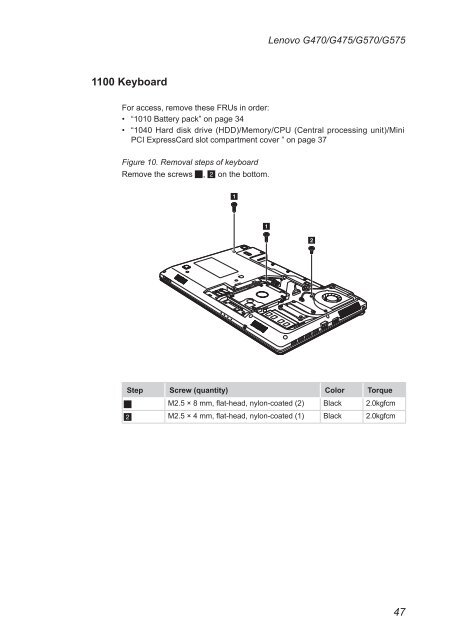 Lenovo G470/G475/G570/G575 Hardware Maintenance Manual