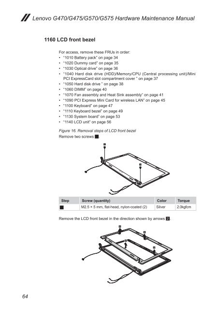 Lenovo G470/G475/G570/G575 Hardware Maintenance Manual