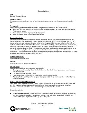 Earth in Time and Space Syllabus 1 of 3 Course Syllabus Title Earth ...