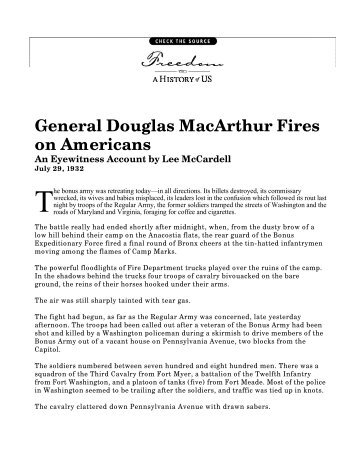 General Douglas MacArthur Fires on Americans An ... - PBS