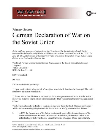 German Declaration of War on the Soviet Union - PBS