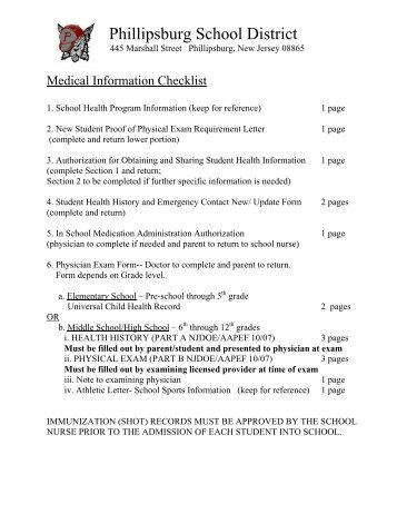 Secondary Medical Forms - Phillipsburg School District