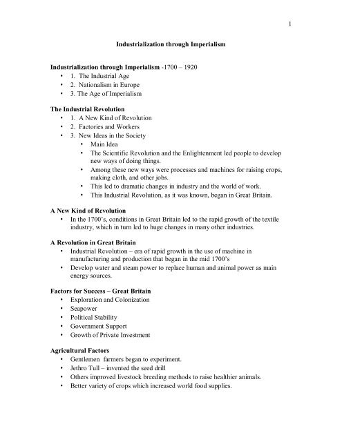 Industrialization And Nationalism Unit Notes