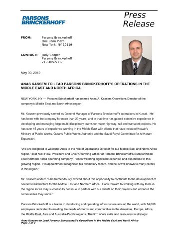 anas kassem press release - Parsons Brinckerhoff