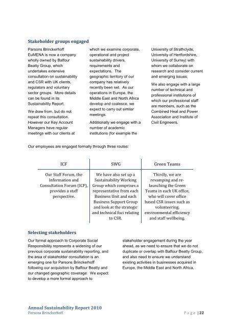 Annual Sustainability Report 2010 - Parsons Brinckerhoff