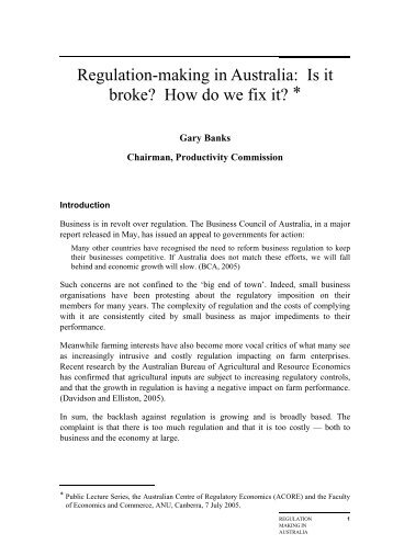 Regulation-making in Australia: Is it broke? - Productivity Commission