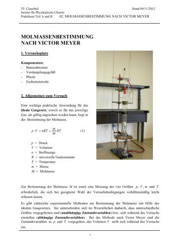 molmassenbestimmung nach victor meyer - Institut fÃ¼r Physikalische ...