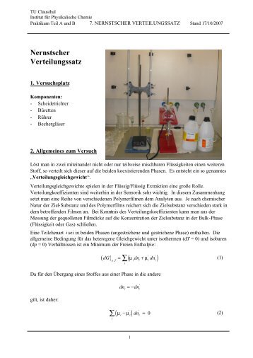 Nernstscher Verteilungssatz - Institut fÃ¼r Physikalische Chemie - TU ...