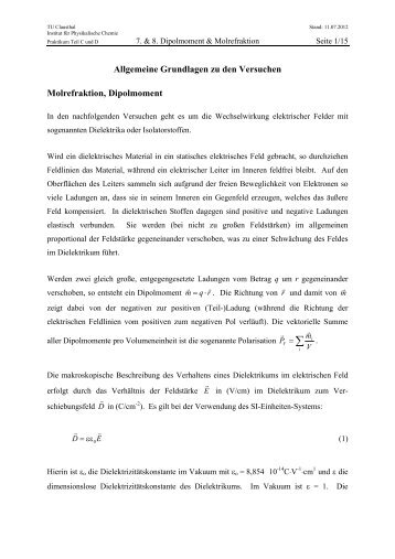 Dipolmoment & Molrefraktion - Institut fÃ¼r Physikalische Chemie